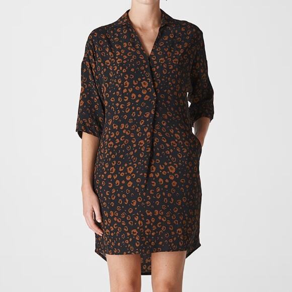 Whistles Dresses & Skirts - Whistles Lola Cheetah Print Shirt Dress Small Black Brown Animal Print Neutral